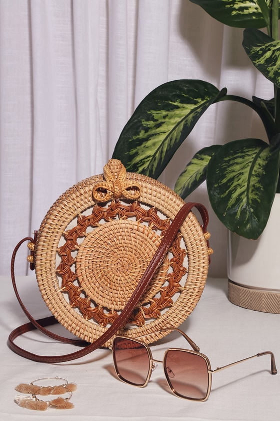 Round Handmde Straw Bag For Women Vintage Pearl Chain Crossbody Bag Raffia Circle  Rattan Bag Boho Beach Shoulder Bag Phone Purse - AliExpress