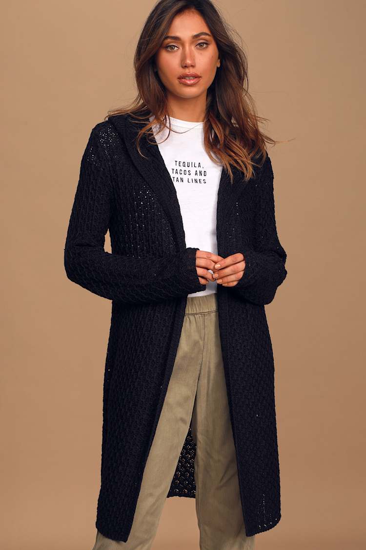Black Hooded Cardigan - Long Cardigan - Lightweight Cardigan - Lulus