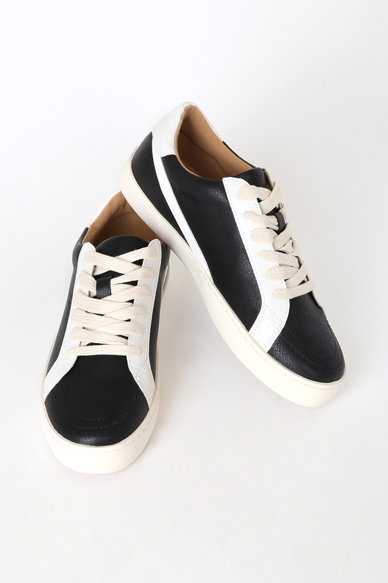 Cute Black Sneakers - Flatform Sneakers - Vegan Leather Sneakers