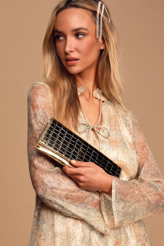 Eventful Evening Gold Crocodile Embossed Clutch 1