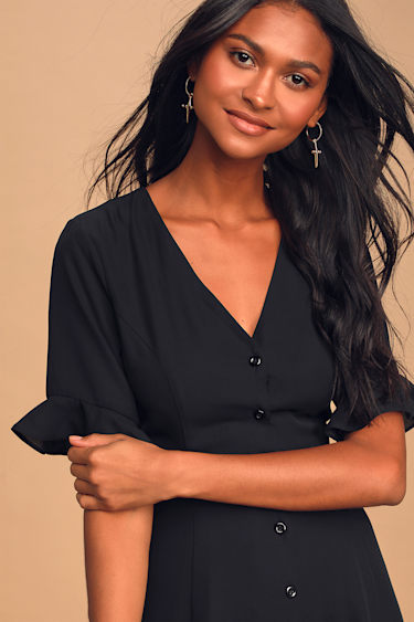 Castana Black Button-Up Dress