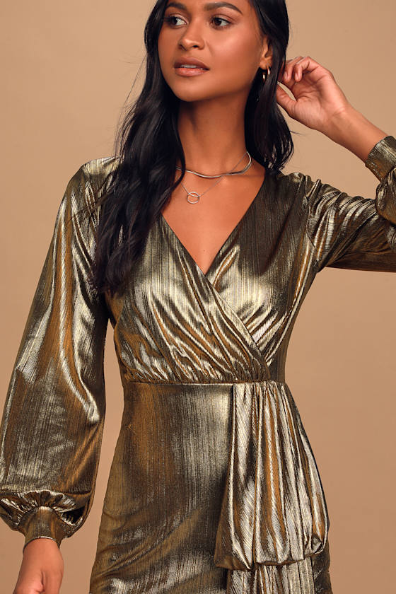 Outshining Moment Gold Metallic Bodycon Mini Dress 4