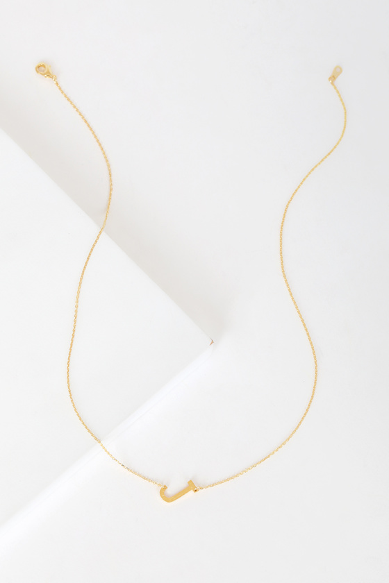 A Letter To You "J" Gold Sideways Initial Charm Necklace 1