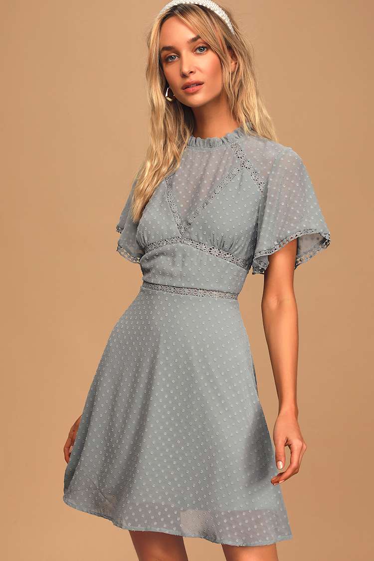 dusty blue skater dress Cute - Swiss Dot Mini Dress - Dress Yes, Please: Under $50 123sale115 Lightweight and textured satiny Color:Victorian Rose
