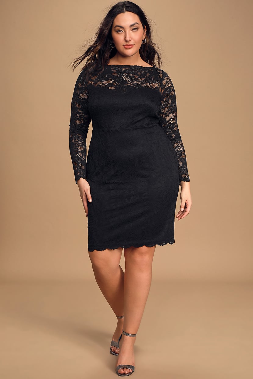 Cute Black Lace Dress - Bodycon Dress - Long Sleeve Dress - Lulus