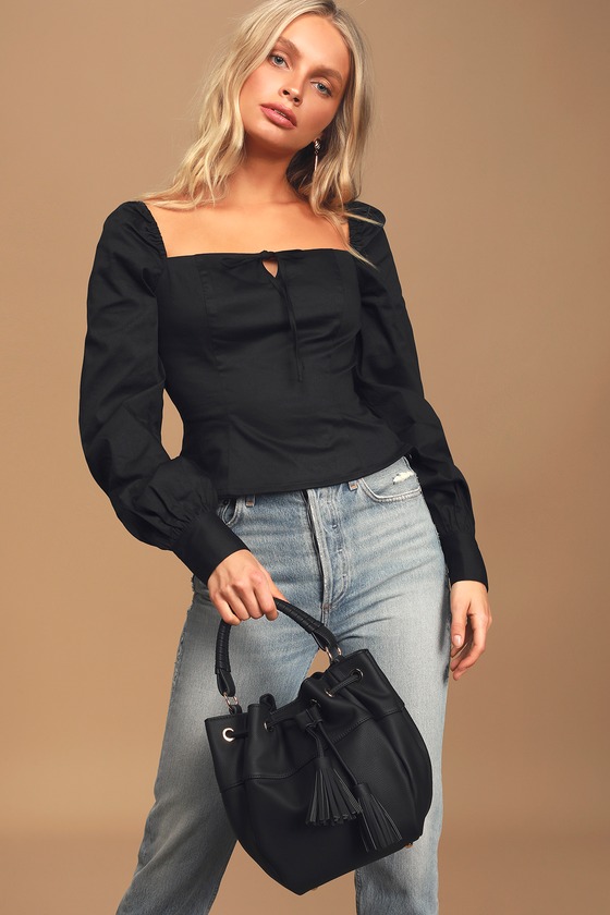 Cute Black Bucket Bag - Vegan Leather Bag - Crossbody Bucket Bag - Lulus