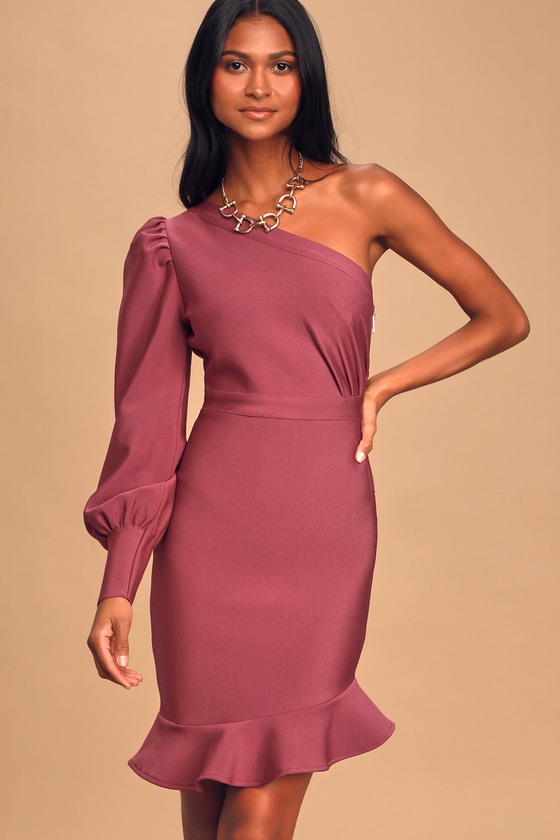 one shoulder magenta dress