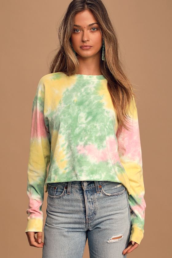 Lily Pad Green Tie-Dye Long Sleeve Cropped Top 4