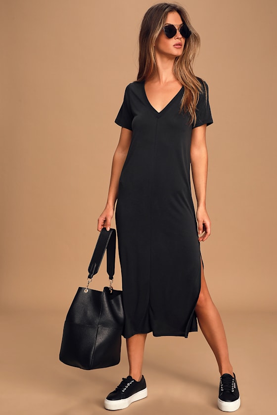 Keep Your Cool Washed Black Short Sleeve Midi Dress 1