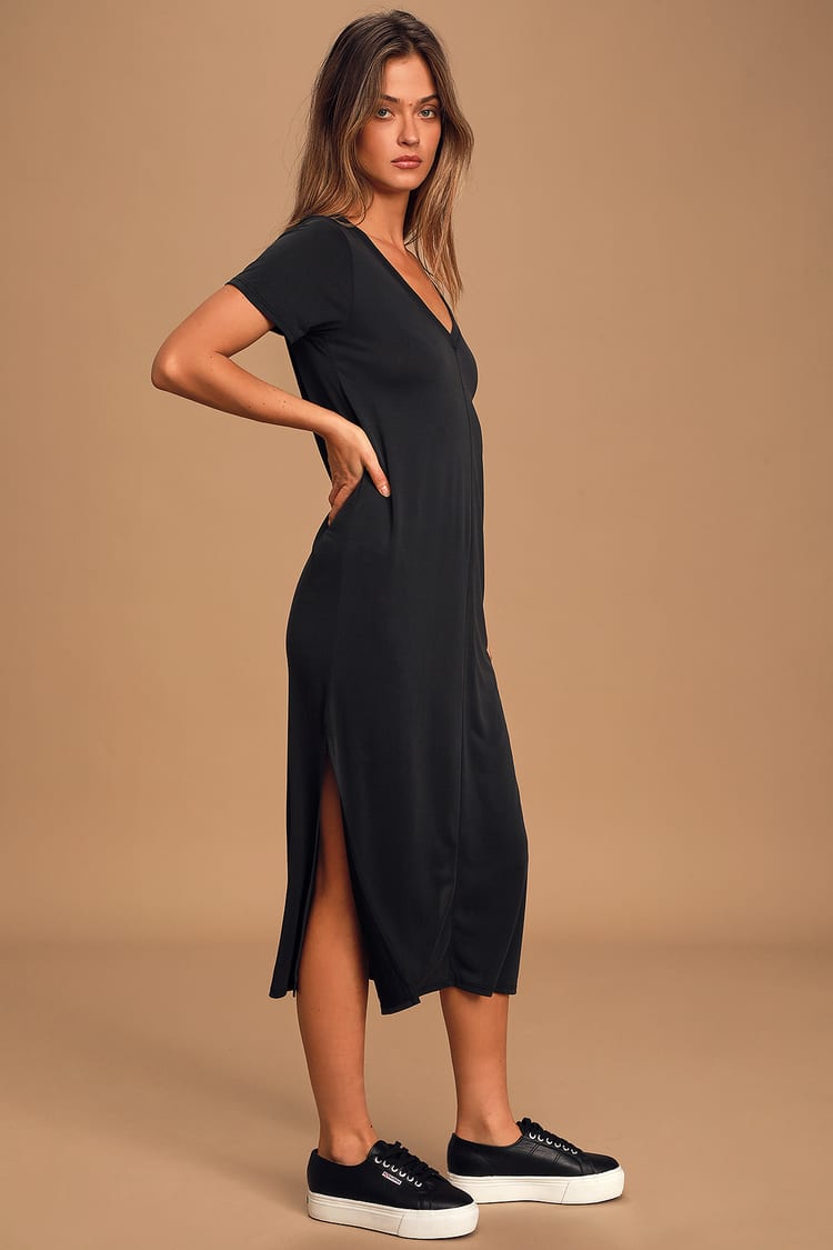 Keep Your Cool Washed Black Midi T-Shirt Dress