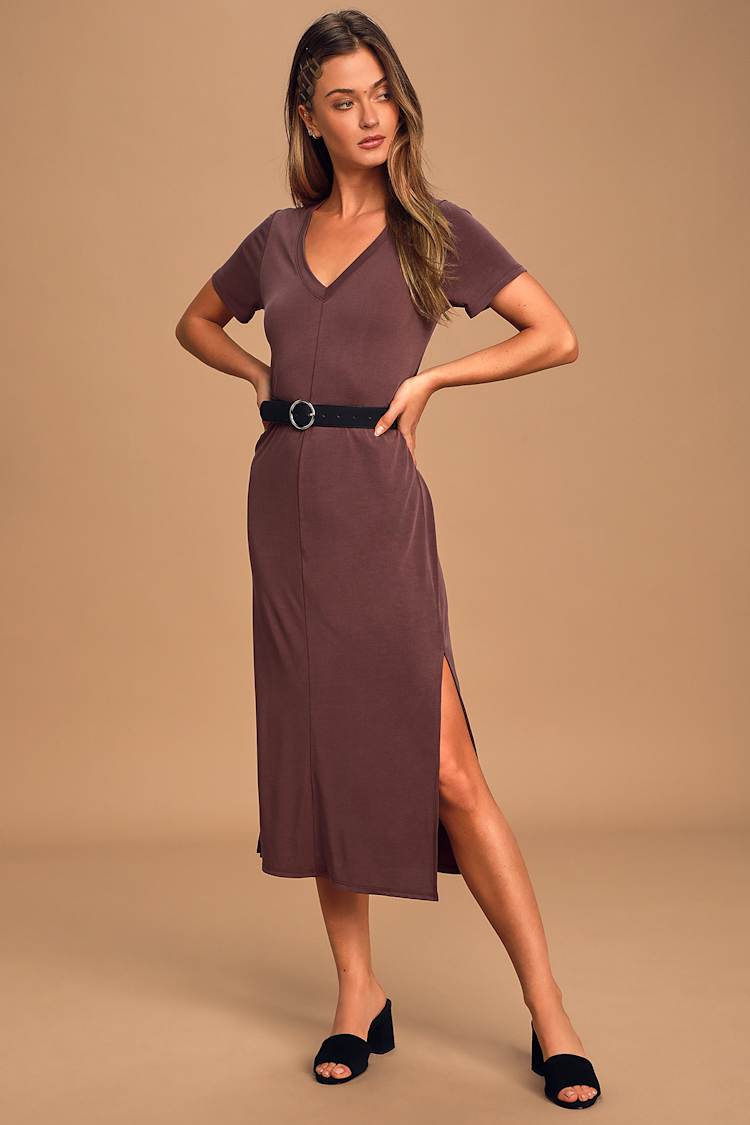 knee length dresses for ladies The Shipley Striped T-Shirt Midi Dress in Pink + Red – Piper & Scoot main image 1