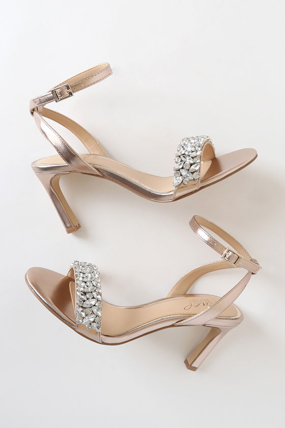 Baltimore Metallic Rose Gold Rhinestone Ankle Strap High Heels 3