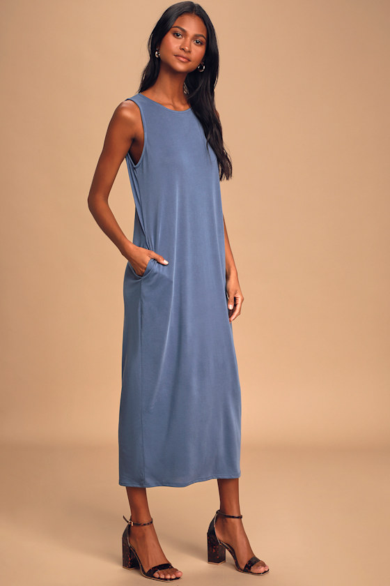 Across The Waters Denim Blue Sleeveless Maxi Dress 5