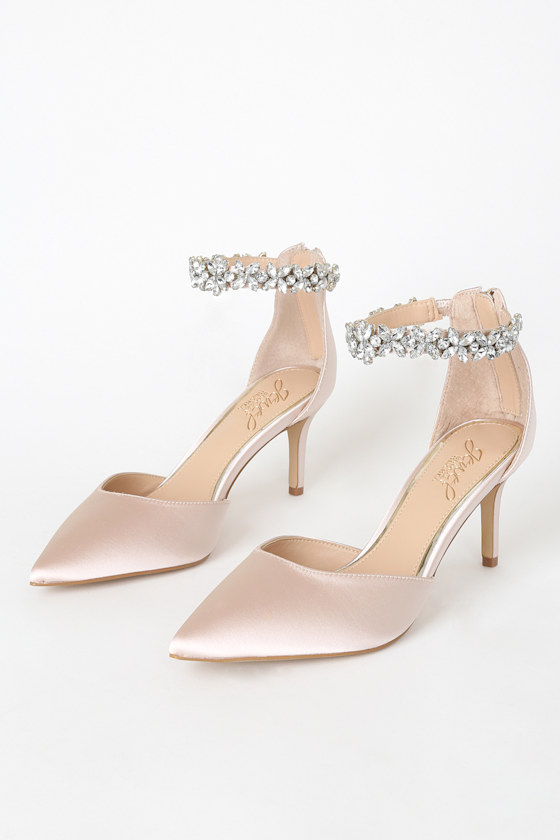 Raleigh Champagne Satin Rhinestone Pointed-Toe Heels 2