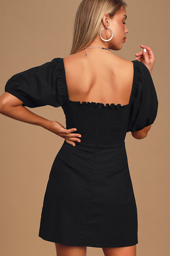 ワンピース PUFF SLEEVE MINI DRESS BLACK Sofie Puff Sleeve Mini Dress BLACK | Tadashi Shoji