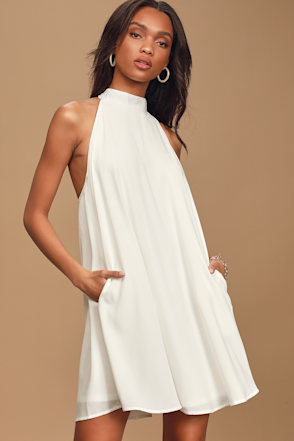 Chic White Dress - Halter Swing Dress - LWD - Halter Dress - Lulus