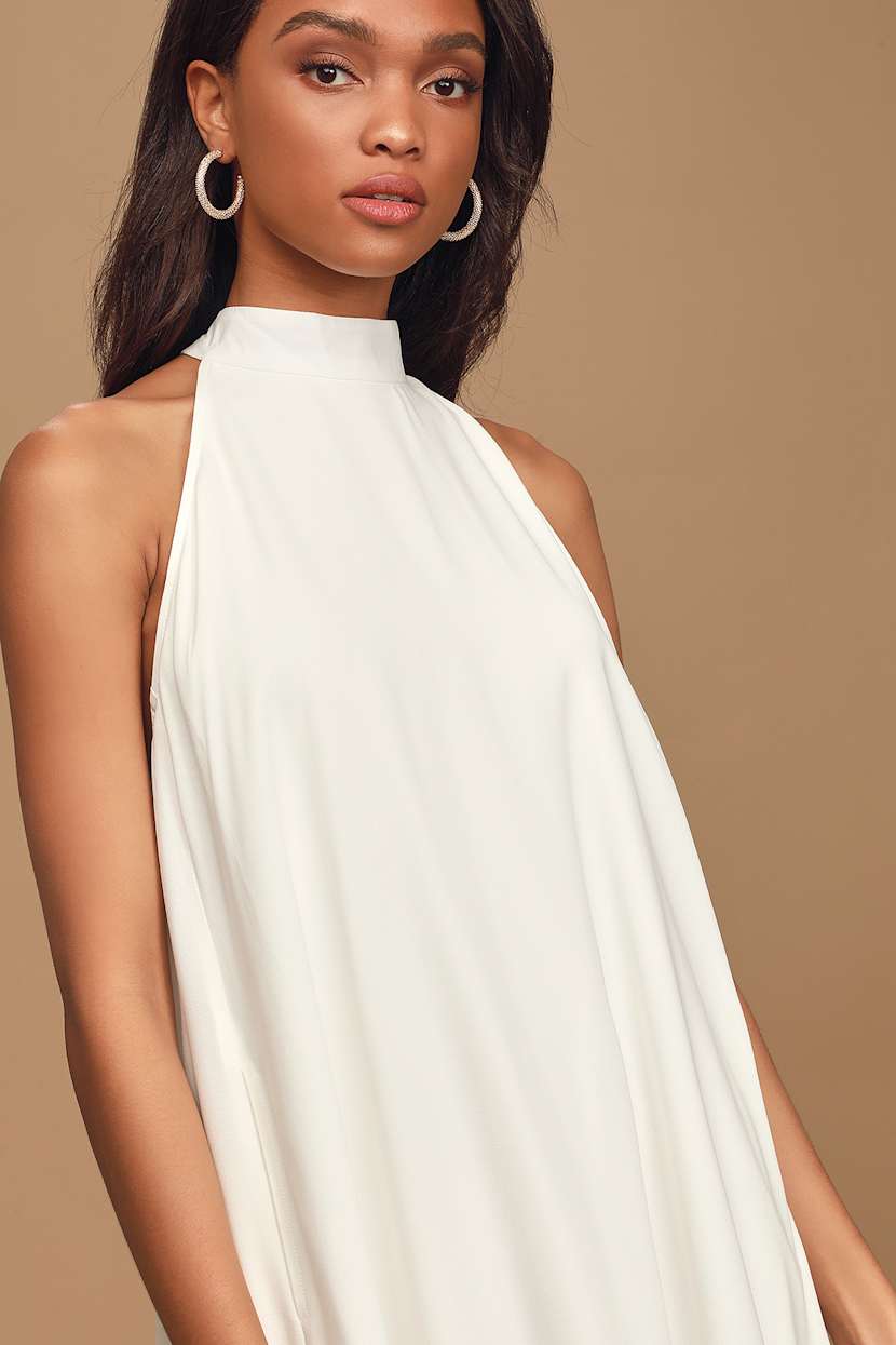 halter top high low dress Mei High Split Halter Neck Maxi Dress in Ivory main image 0