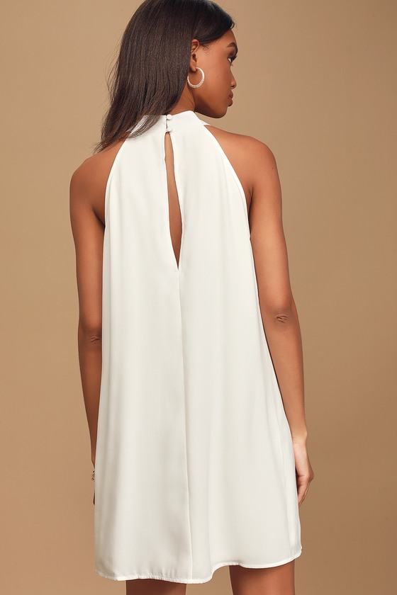 white halter swing dress