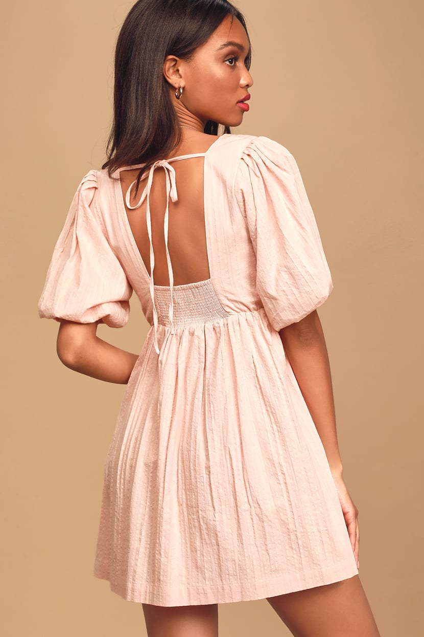 pink puff sleeve babydoll dress