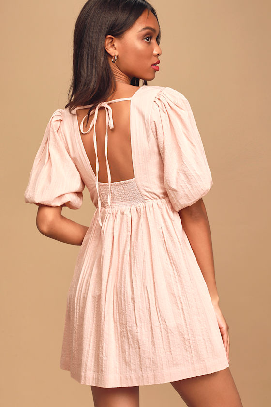 Maximum Cuteness Dusty Pink Puff Sleeve Babydoll Dress 5