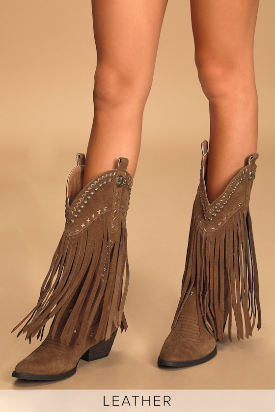 Very Volatile Barrow Tan Cowboy Boots Fringe Boots Lulus