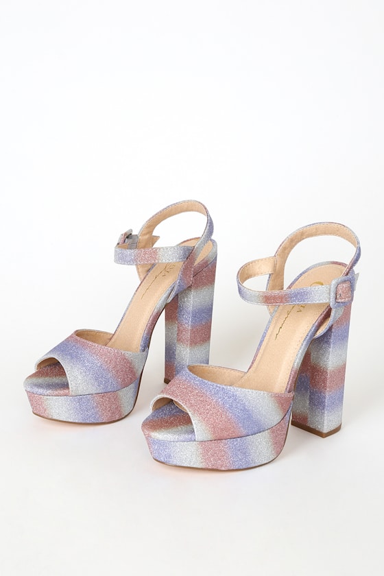 striped platform heels