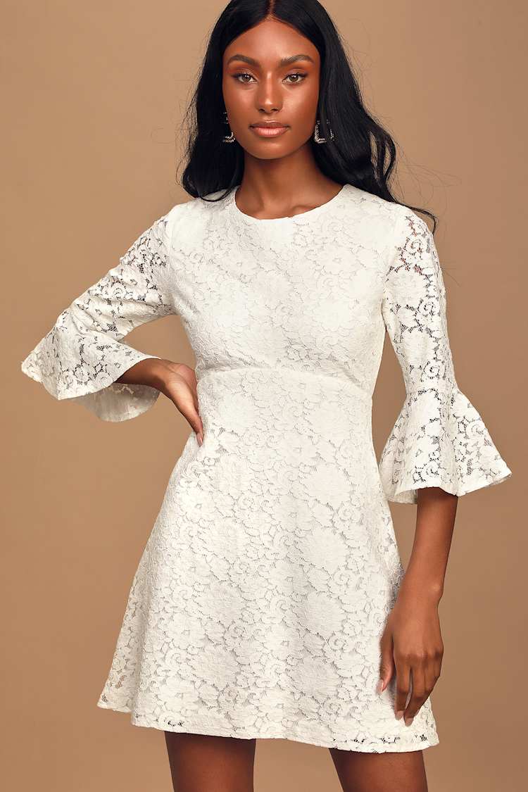 Cute White Dress - Lace Dress - Flounce Dress - White Party Dress - Lulus