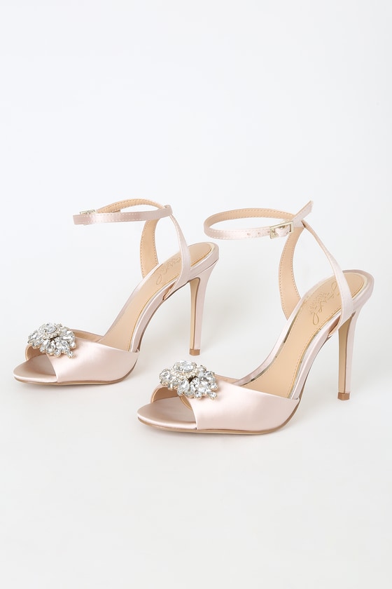 satin rhinestone heels