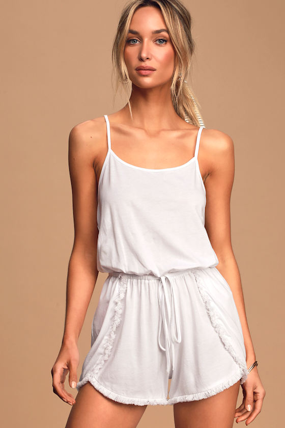 Cute White Romper Swim Cover Romper Swim CoverUp Lulus