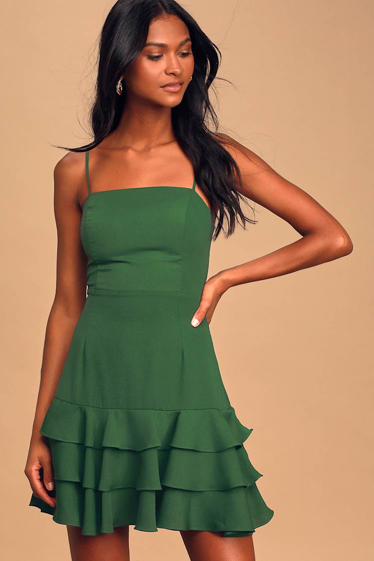 green emerald velvet dress Flora Satin Mini Dress main image 0