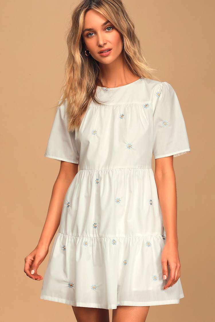 floral embroidered babydoll dress Floral Embroidery Babydoll Dress