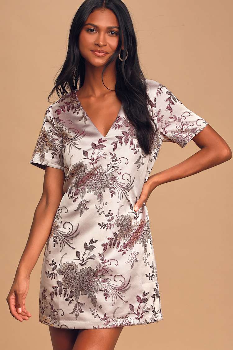 knee length dresses for ladies Lulakate Christy Evening Dress in Metallic Floral Jacquard Teal Metallic Floral main image 0