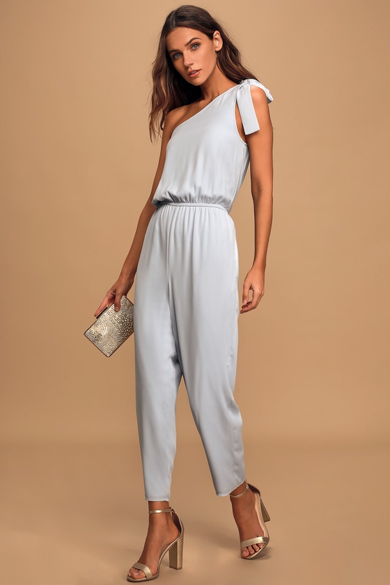 Light Blue Jumpsuit - One-Shoulder Jumpsuit - Tie-Strap Jumpsuit - Lulus