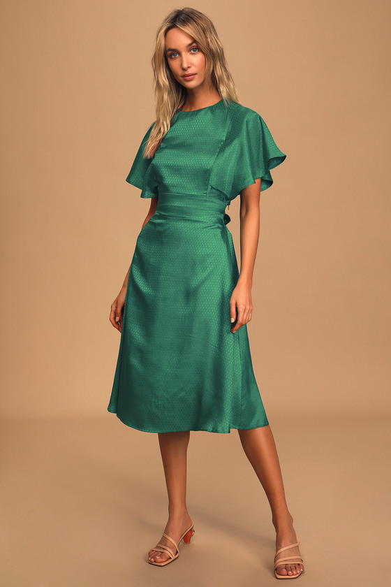 Flirty Green Dress - Polka Dot Embossed Dress - Backless Midi - Lulus
