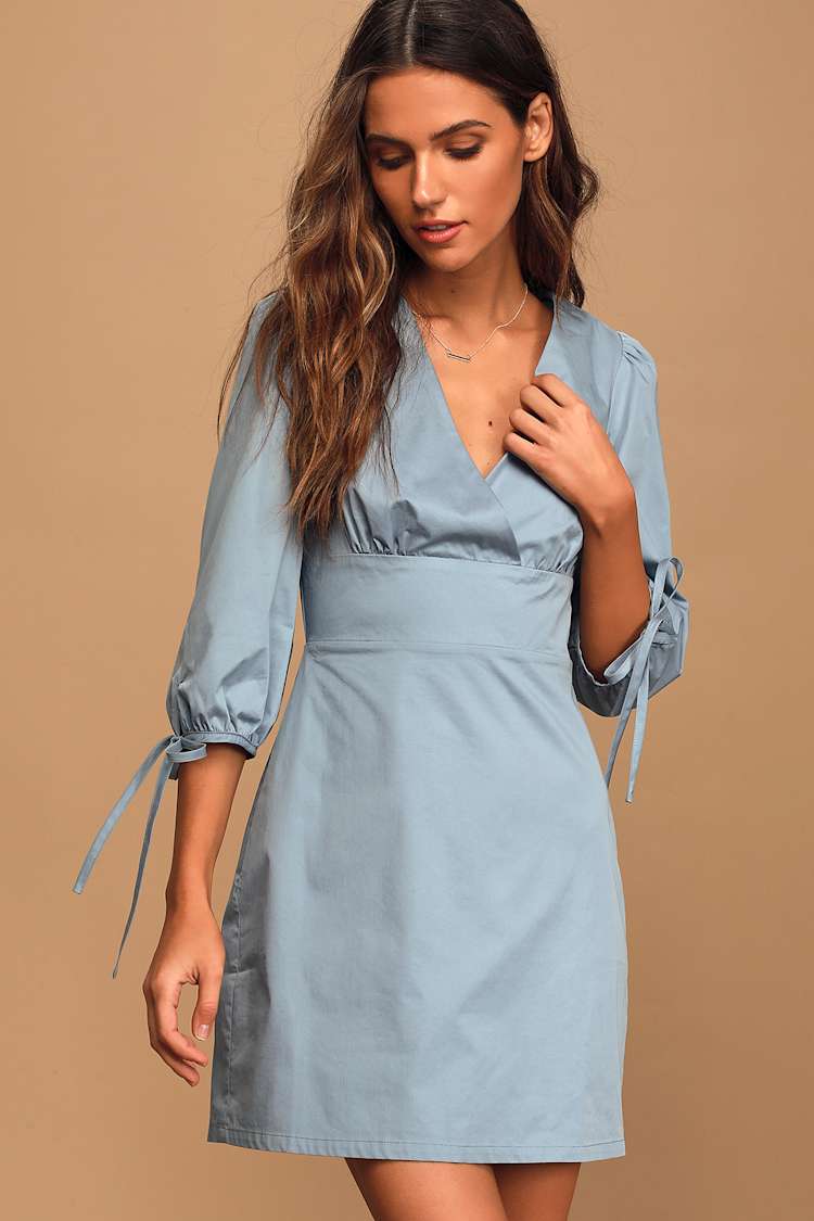 Cute Blue Dress - Backless Mini Dress - Surplice Skater Dress - Lulus Cute Blue Dress - Backless Mini Dress - Surplice Skater Dress - Lulus