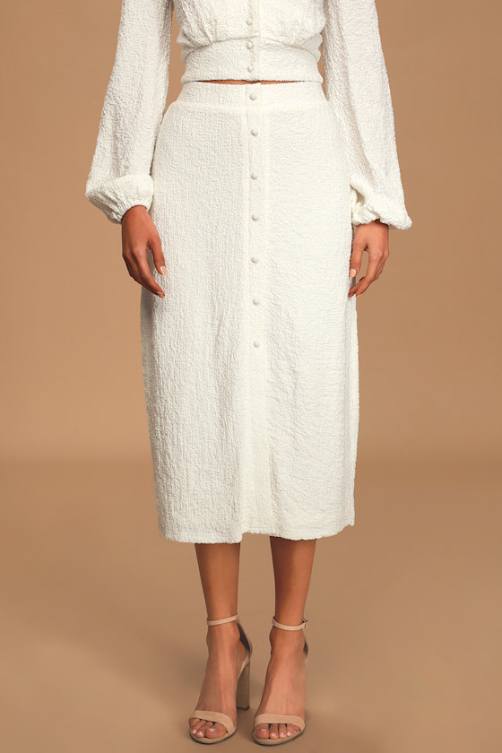 white button up midi skirt