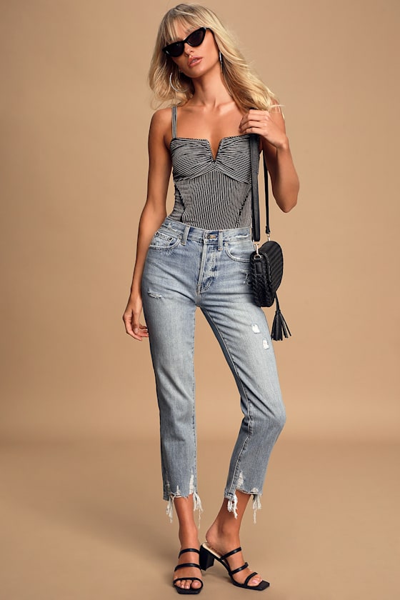 Charlie Light Wash Distressed High-Rise Straight Cropped Jeans 3