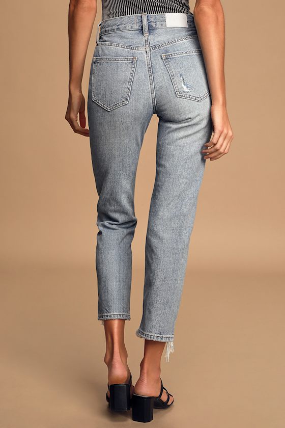 Charlie Light Wash Distressed High-Rise Straight Cropped Jeans 6