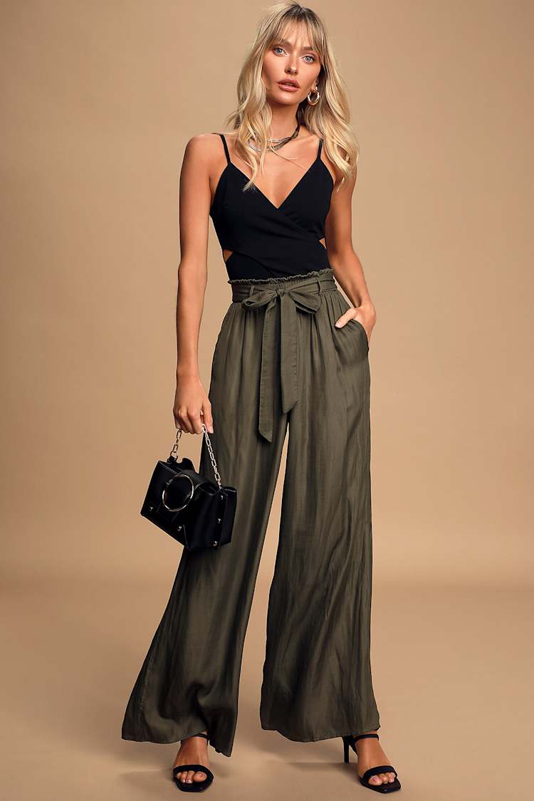 Go With The Flow Olive Green Wide-Leg Pants