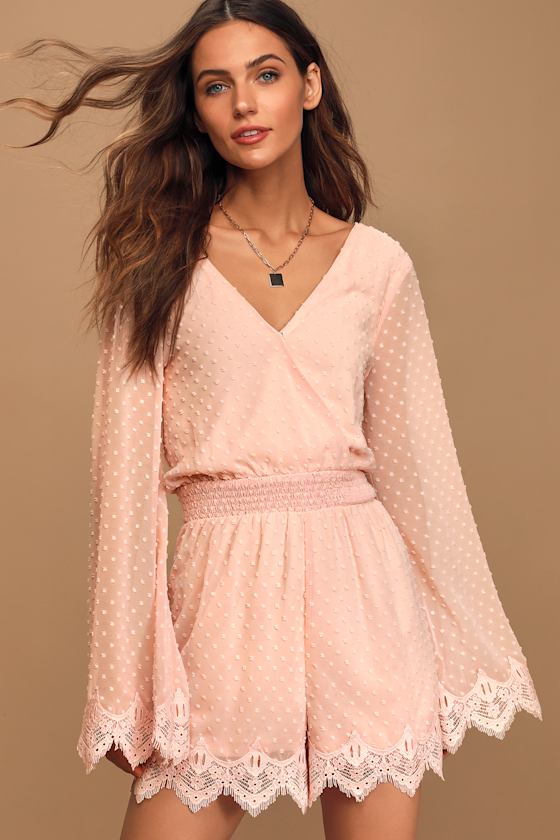 Blush Pink Romper Swiss Dot Romper Lace Romper Lulus