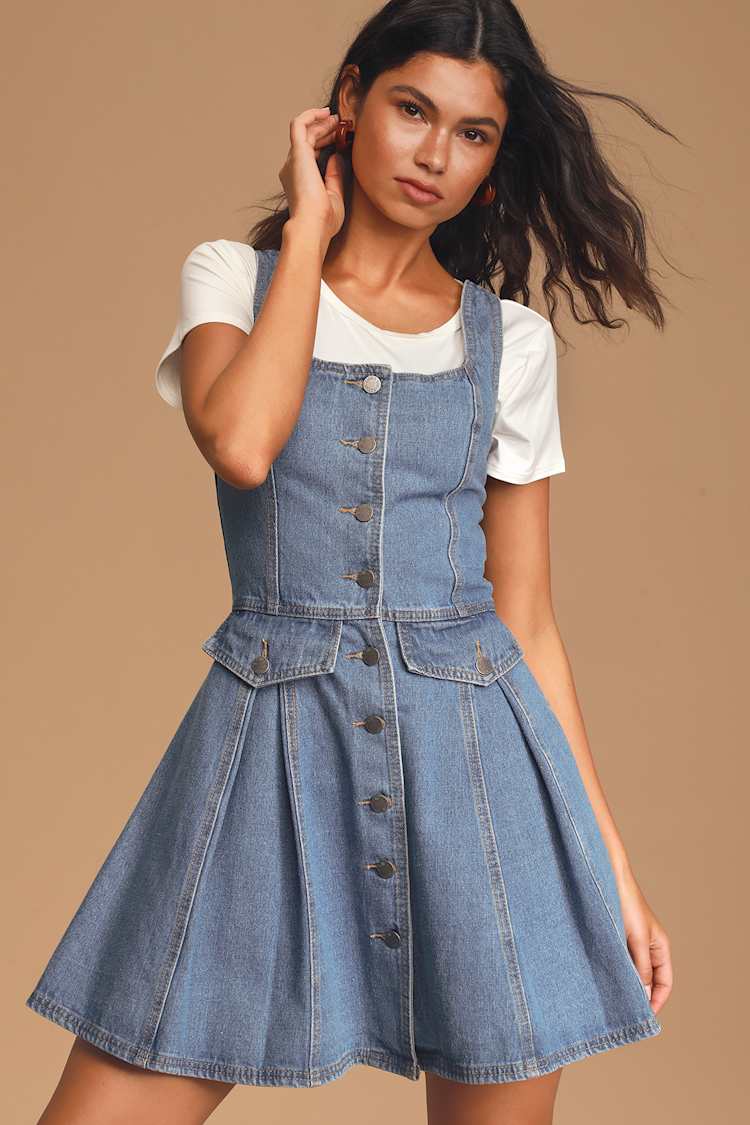 white christmas dresses Dark Blue Pinafore Dress | Organic Denim main image 0