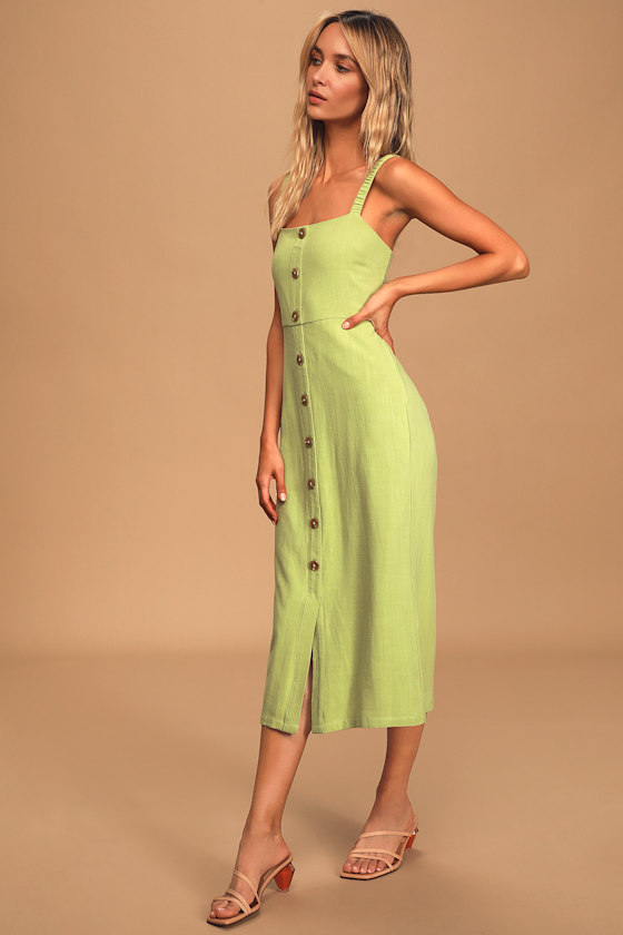Green Midi Dress Button Front Dress Sleeveless Midi Dress Lulus