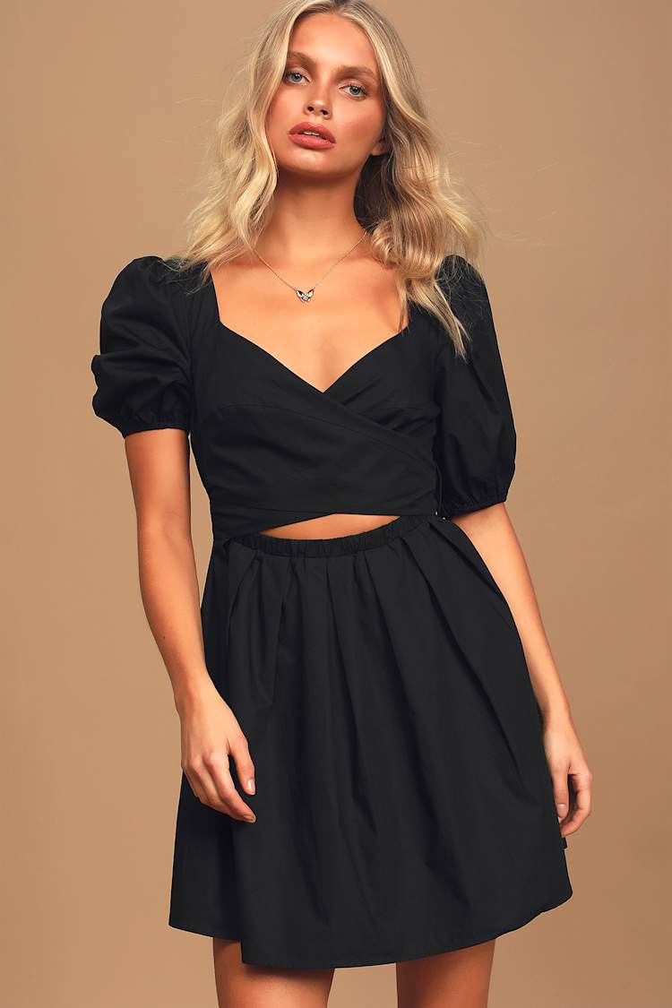 Chic Black Dress - Backless Dress - Puff Sleeve Mini Dress - Lulus