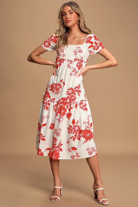 red and white flower dress