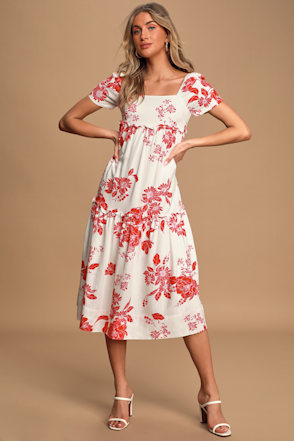 fitted lace wedding dress Danyal Red Anemone Floral Print Mini Dress