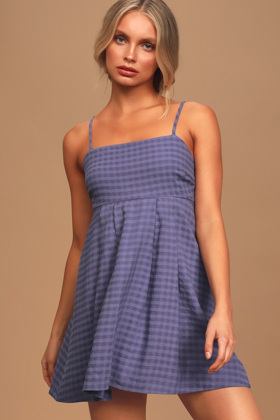 blue gingham mini dress
