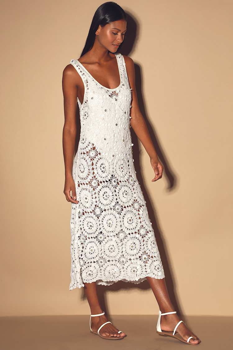 Cute Beige Swim Cover-Up - Crochet Cover-Up - Beaded Cover-Up - Lulus
