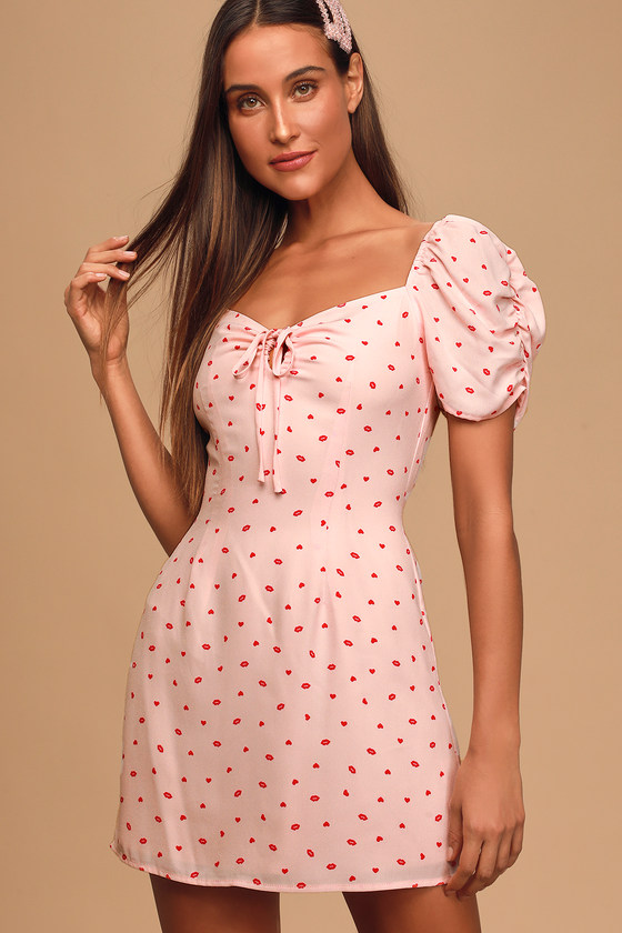 Cute Pink Mini Dress - Puff Sleeve Mini ...