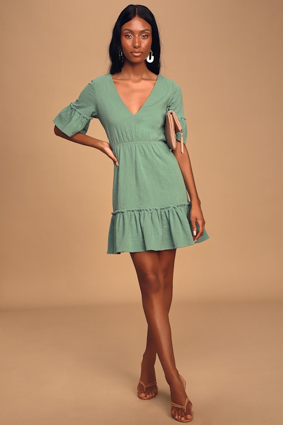 Sunshine Daydream Sage Green Short Sleeve Cutout Mini Dress 2