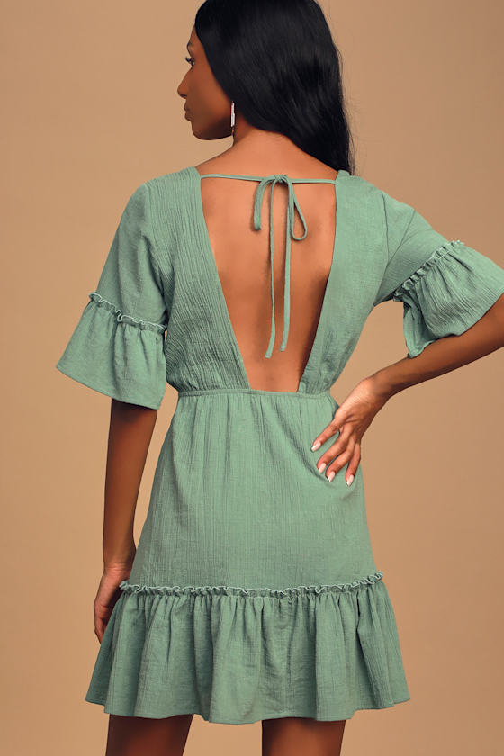 Sunshine Daydream Sage Green Short Sleeve Cutout Mini Dress 6